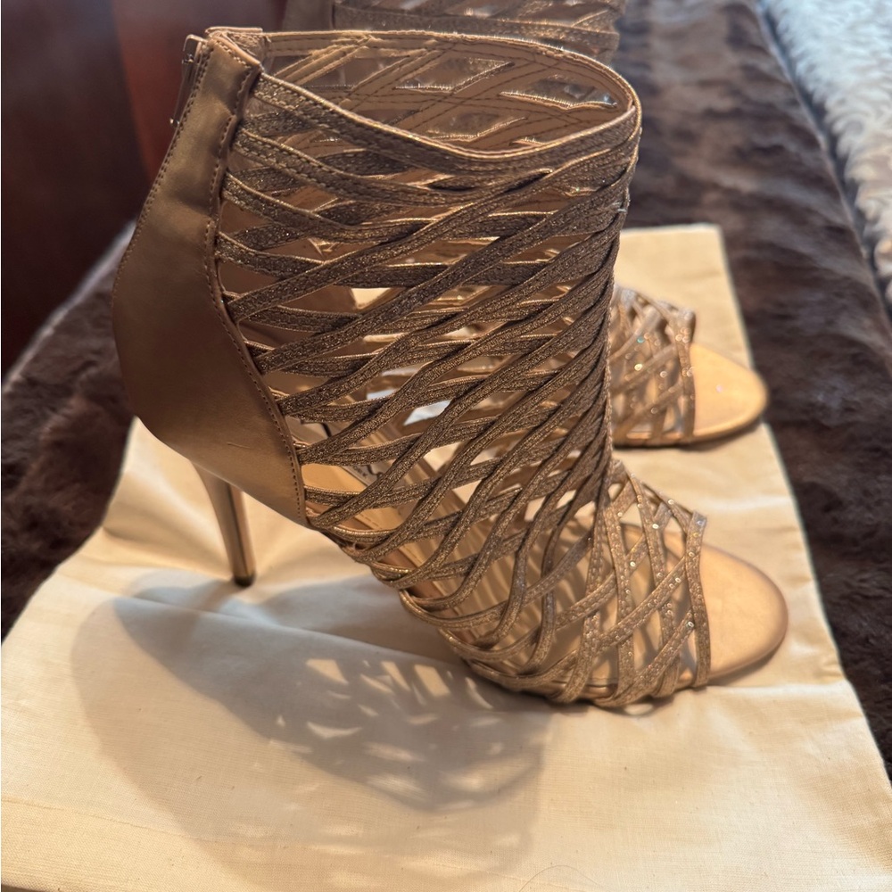 Elegant Gold Caged Heels